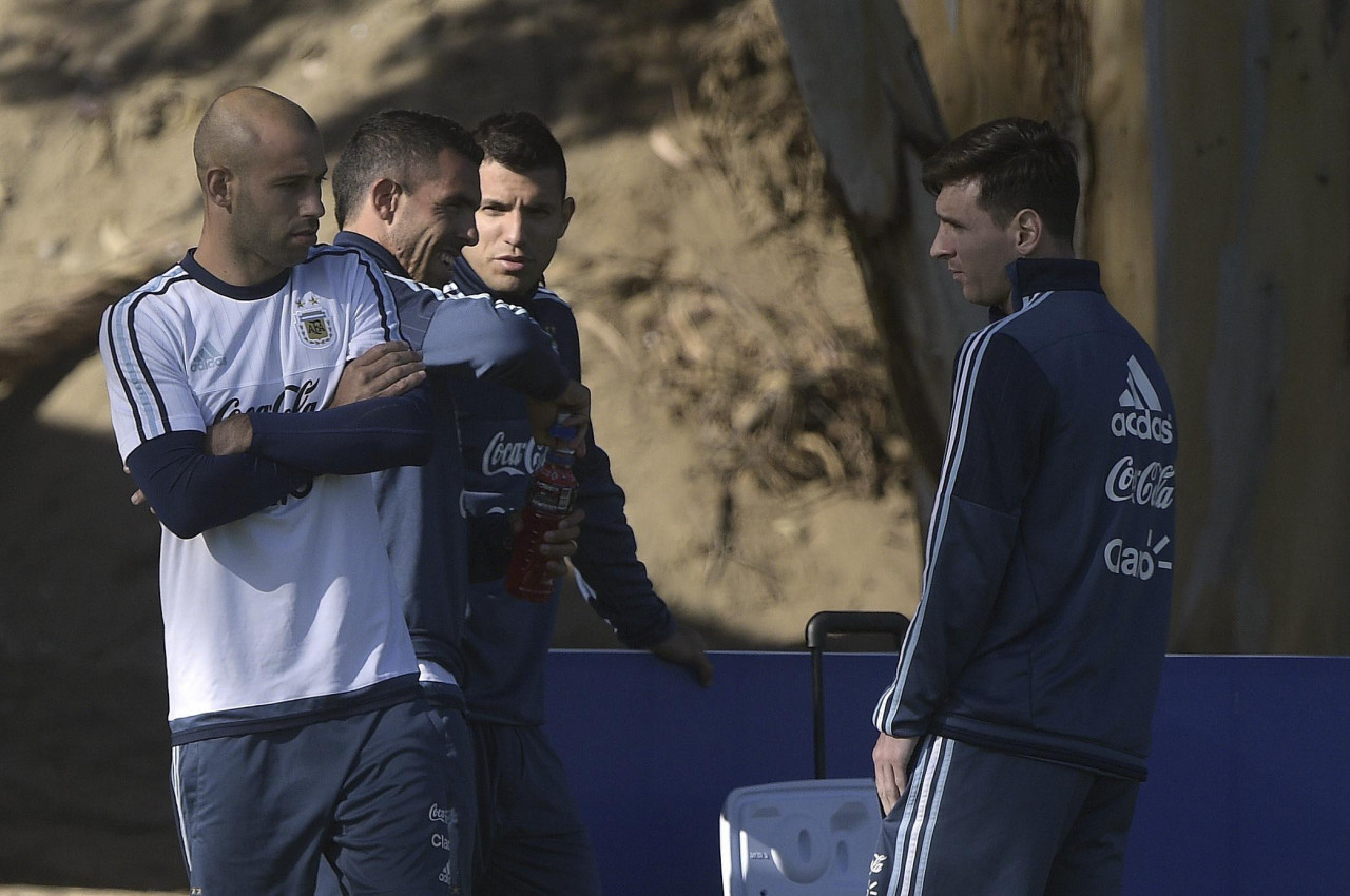 Mascherano, Tevez, Agüero y Messi en la Selección Argentina. Foto: NA.